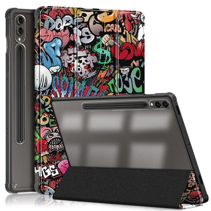 For Samsung Galaxy Tab S9+ Acrylic 3-folding Painted Smart Leather Tablet Case(Graffiti) - Galaxy Tab S9+ Cases by PMC Jewellery | Online Shopping South Africa | PMC Jewellery | Buy Now Pay Later Mobicred