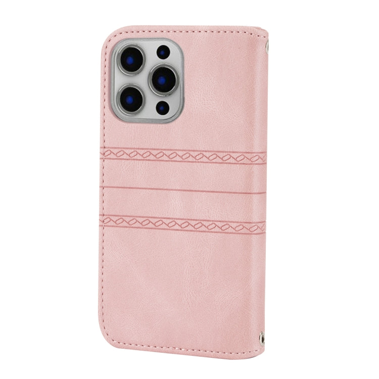 For iPhone 16 Pro Max Embossed Stripes Skin Feel Leather Phone Case(Pink) - iPhone 16 Pro Max Cases by PMC Jewellery | Online Shopping South Africa | PMC Jewellery | Buy Now Pay Later Mobicred