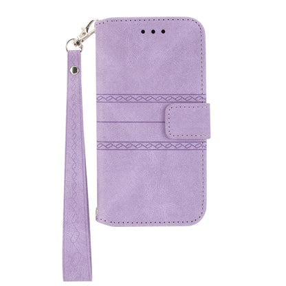 For iPhone 16 Pro Embossed Stripes Skin Feel Leather Phone Case(Light Purple) - iPhone 16 Pro Cases by PMC Jewellery | Online Shopping South Africa | PMC Jewellery | Buy Now Pay Later Mobicred