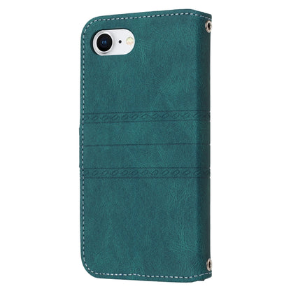For iPhone SE 2024 Embossed Stripes Skin Feel Leather Phone Case(Dark Green) - More iPhone Cases by PMC Jewellery | Online Shopping South Africa | PMC Jewellery | Buy Now Pay Later Mobicred