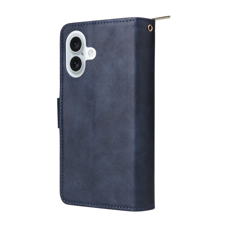 For iPhone 16 Plus 9 Card Slots Zipper Wallet Bag Leather Phone Case(Blue) - iPhone 16 Plus Cases by PMC Jewellery | Online Shopping South Africa | PMC Jewellery | Buy Now Pay Later Mobicred