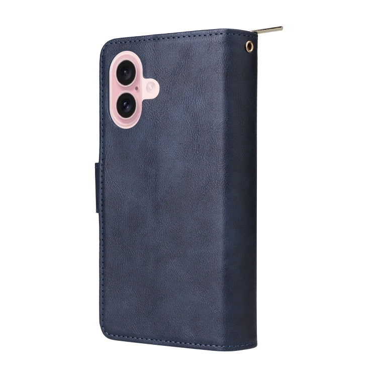 For iPhone 16 9 Card Slots Zipper Wallet Bag Leather Phone Case(Blue) - iPhone 16 Cases by PMC TechLife | Online Shopping South Africa | PMC TechLife | Buy Now Pay Later Mobicred