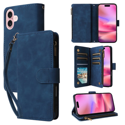 For iPhone 16 Plus Crossbody Multi-card Slot Wallet Zipper Leather Phone Case(Dark Blue) - iPhone 16 Plus Cases by PMC Jewellery | Online Shopping South Africa | PMC Jewellery | Buy Now Pay Later Mobicred