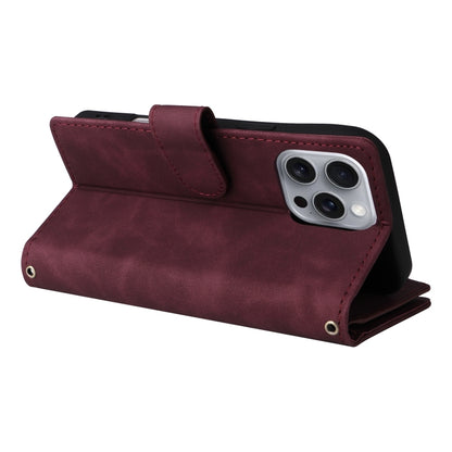 For iPhone 16 Pro Max Crossbody Multi-card Slot Wallet Zipper Leather Phone Case(Wine Red) - iPhone 16 Pro Max Cases by PMC Jewellery | Online Shopping South Africa | PMC Jewellery | Buy Now Pay Later Mobicred