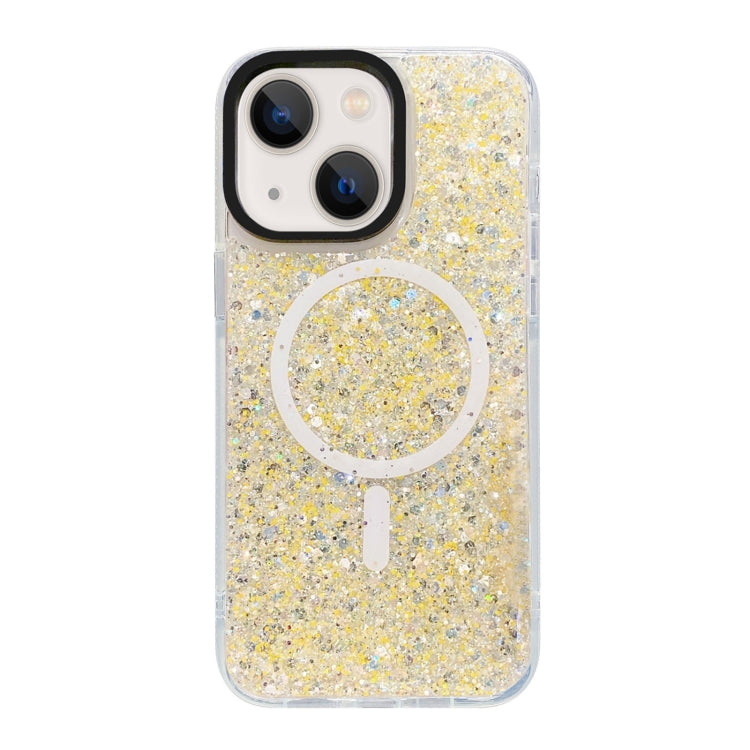 For iPhone 15 Gold Armor MagSafe Glitter Epoxy Phone Case(Yellow) - iPhone 15 Cases by PMC Jewellery | Online Shopping South Africa | PMC Jewellery