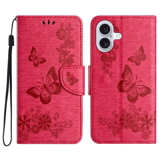 For iPhone 16 Plus Butterfly Embossed Flip Leather Phone Case(Red) - iPhone 16 Plus Cases by PMC Jewellery | Online Shopping South Africa | PMC Jewellery | Buy Now Pay Later Mobicred