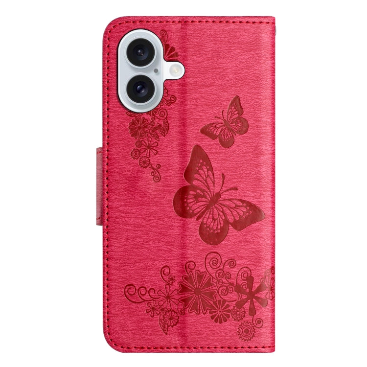 For iPhone 16 Plus Butterfly Embossed Flip Leather Phone Case(Red) - iPhone 16 Plus Cases by PMC Jewellery | Online Shopping South Africa | PMC Jewellery | Buy Now Pay Later Mobicred