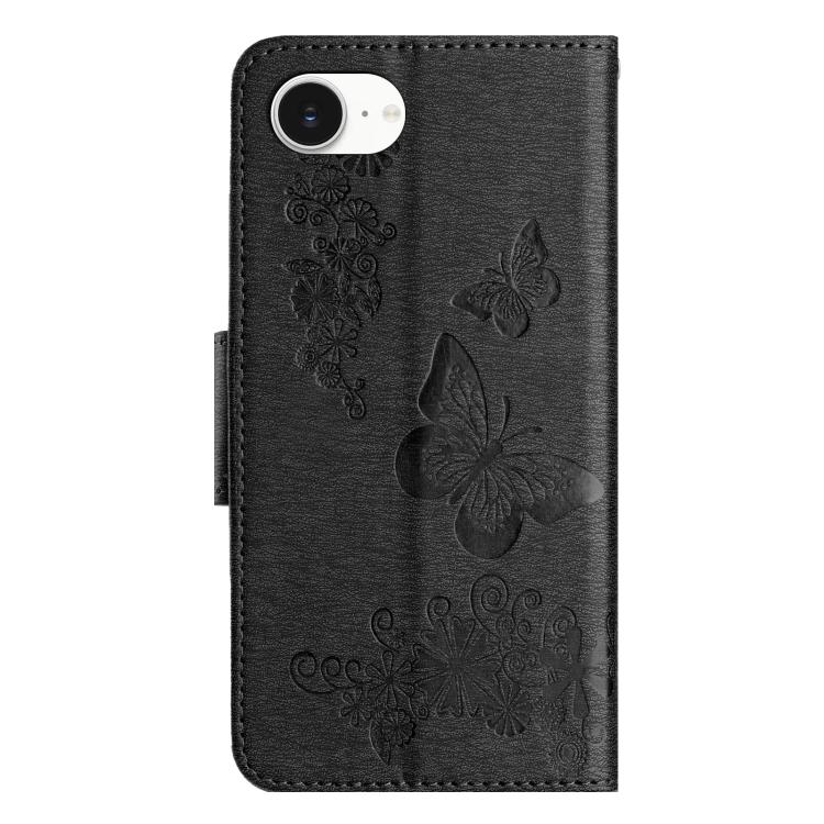 For iPhone 16e Butterfly Embossed Flip Leather Phone Case(Black) - iPhone 16e Cases by PMC TechLife | Online Shopping South Africa | PMC TechLife | Buy Now Pay Later Mobicred