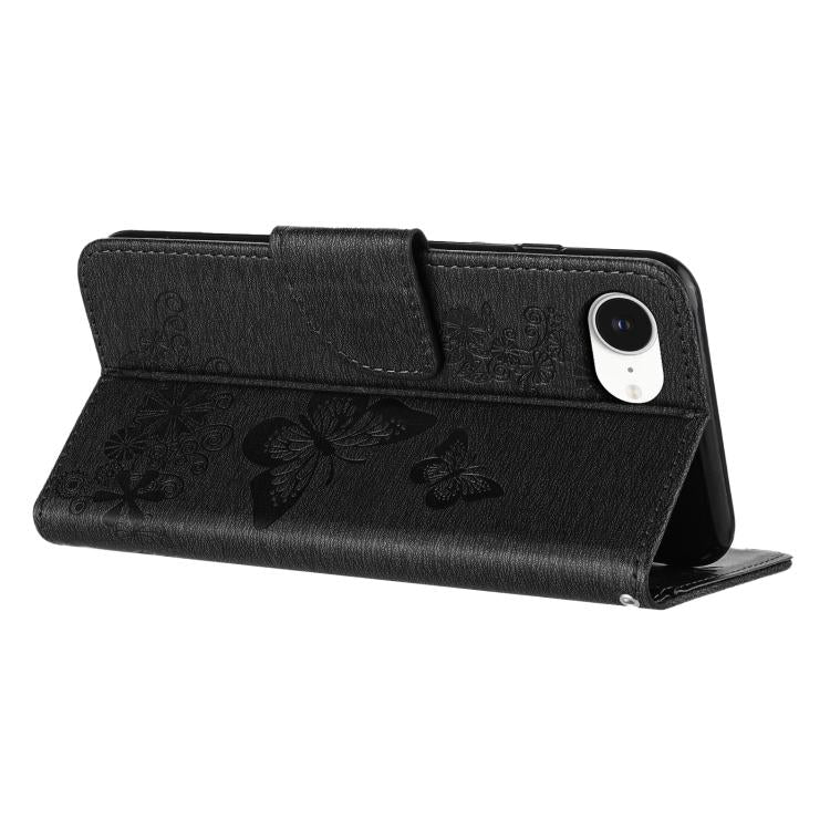 For iPhone 16e Butterfly Embossed Flip Leather Phone Case(Black) - iPhone 16e Cases by PMC TechLife | Online Shopping South Africa | PMC TechLife | Buy Now Pay Later Mobicred