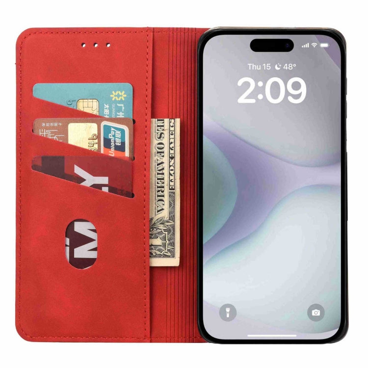 For iPhone 16 Skin Feel Splicing Leather Phone Case(Red) - iPhone 16 Cases by PMC Jewellery | Online Shopping South Africa | PMC Jewellery | Buy Now Pay Later Mobicred