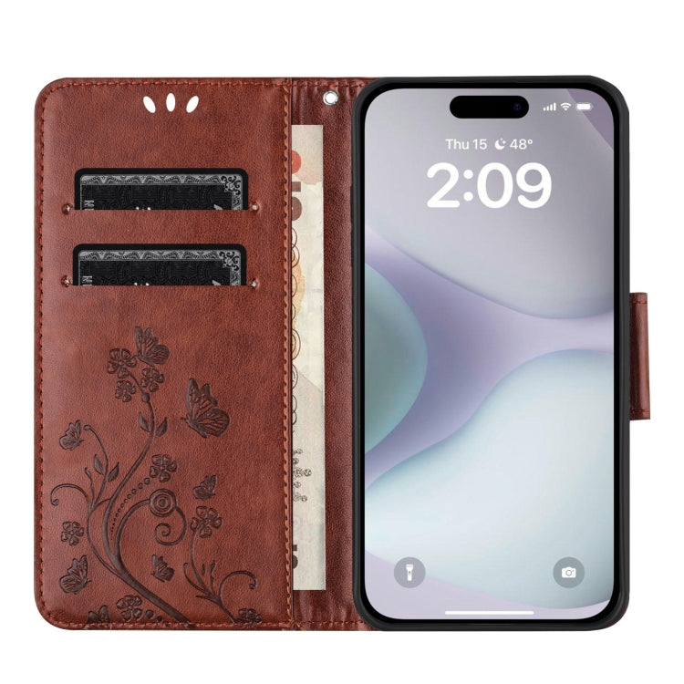 For iPhone 16 Butterfly Flower Pattern Flip Leather Phone Case(Brown) - free shipping - PMC TechLife - Order now!