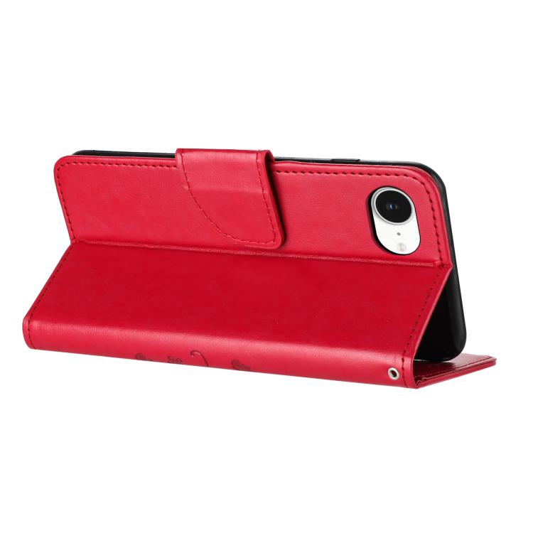 For iPhone 16e Butterfly Flower Pattern Flip Leather Phone Case(Red) - iPhone 16e Cases by PMC TechLife | Online Shopping South Africa | PMC TechLife | Buy Now Pay Later Mobicred