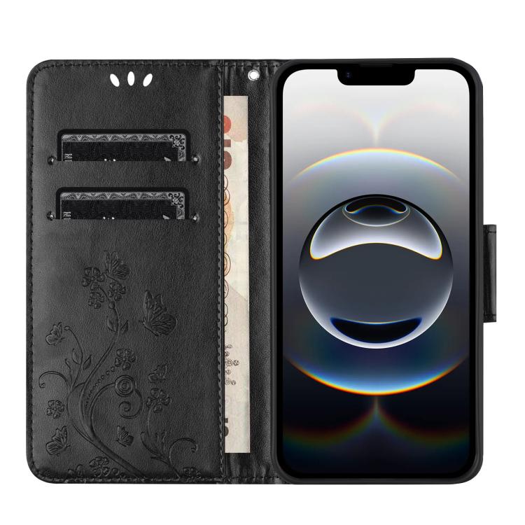 For iPhone 16e Butterfly Flower Pattern Flip Leather Phone Case(Black) - iPhone 16e Cases by PMC TechLife | Online Shopping South Africa | PMC TechLife | Buy Now Pay Later Mobicred