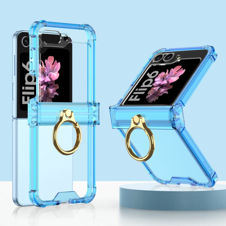 For Samsung Galaxy Z Flip6 Gkk Airbag Hinge Silicone Phone Case with Ring Holder(Transparent Blue) - Galaxy Z Flip6 5G Cases by GKK | Online Shopping South Africa | PMC Jewellery | Buy Now Pay Later Mobicred