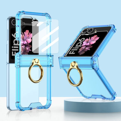 For Samsung Galaxy Z Flip6 Gkk Airbag Hinge Silicone Phone Case with Ring Holder & Tempered Film(Transparent Blue) - Galaxy Z Flip6 5G Cases by GKK | Online Shopping South Africa | PMC Jewellery | Buy Now Pay Later Mobicred