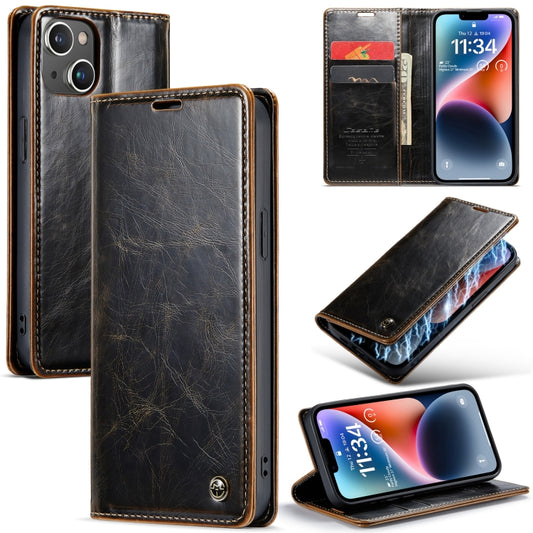 For iPhone 15 Plus CaseMe 003 Crazy Horse Texture Leather Phone Case(Coffee) - iPhone 15 Plus Cases by CaseMe | Online Shopping South Africa | PMC Jewellery | Buy Now Pay Later Mobicred