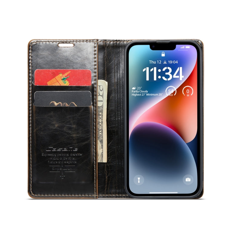 For iPhone 15 Plus CaseMe 003 Crazy Horse Texture Leather Phone Case(Coffee) - iPhone 15 Plus Cases by CaseMe | Online Shopping South Africa | PMC Jewellery | Buy Now Pay Later Mobicred