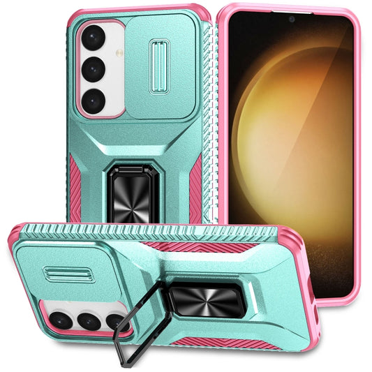 For Samsung Galaxy S24 5G / S25 5G Sliding Camshield Holder Phone Case(Grey Green + Pink) - Galaxy S24 5G Cases by PMC Jewellery | Online Shopping South Africa | PMC Jewellery | Buy Now Pay Later Mobicred