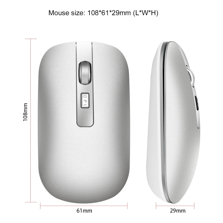 HXSJ M50 2.4GHZ 800,1200,1600dpi Three Gear Adjustment Dual-mode Wireless Mouse USB + Bluetooth 5.1 Rechargeable(Silver) - Wireless Mice by HXSJ | Online Shopping South Africa | PMC Jewellery | Buy Now Pay Later Mobicred