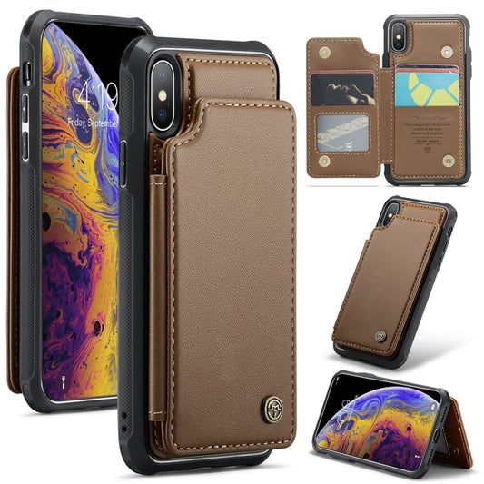 For iPhone XS Max CaseMe C22 Card Slots Holder RFID Anti-theft Phone Case(Brown) - More iPhone Cases by CaseMe | Online Shopping South Africa | PMC Jewellery | Buy Now Pay Later Mobicred