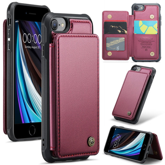 For iPhone SE 2022 / SE 2020 CaseMe C22 Card Slots Holder RFID Anti-theft Phone Case(Wine Red) - iPhone SE 2022 / 2020 / 8 / 7 Cases by CaseMe | Online Shopping South Africa | PMC Jewellery | Buy Now Pay Later Mobicred