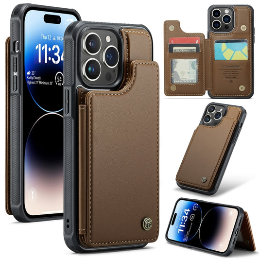 For iPhone 14 Pro Max CaseMe C22 Card Slots Holder RFID Anti-theft Phone Case(Brown) - iPhone 14 Pro Max Cases by CaseMe | Online Shopping South Africa | PMC Jewellery | Buy Now Pay Later Mobicred