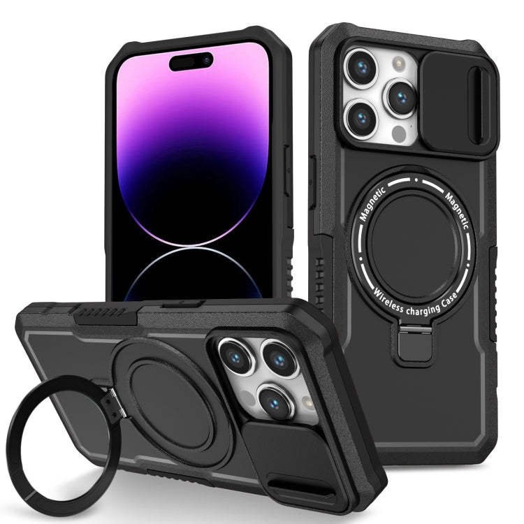 For iPhone 14 Pro Sliding Camshield Magsafe Holder TPU Hybrid PC Phone Case(Black) - iPhone 14 Pro Cases by PMC TechLife | Online Shopping South Africa | PMC TechLife
