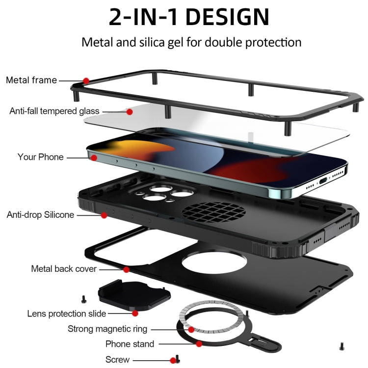 For iPhone 15 Camera Shield MagSafe Holder Life Waterproof Phone Case(Black) - iPhone 15 Cases by PMC TechLife | Online Shopping South Africa | PMC TechLife
