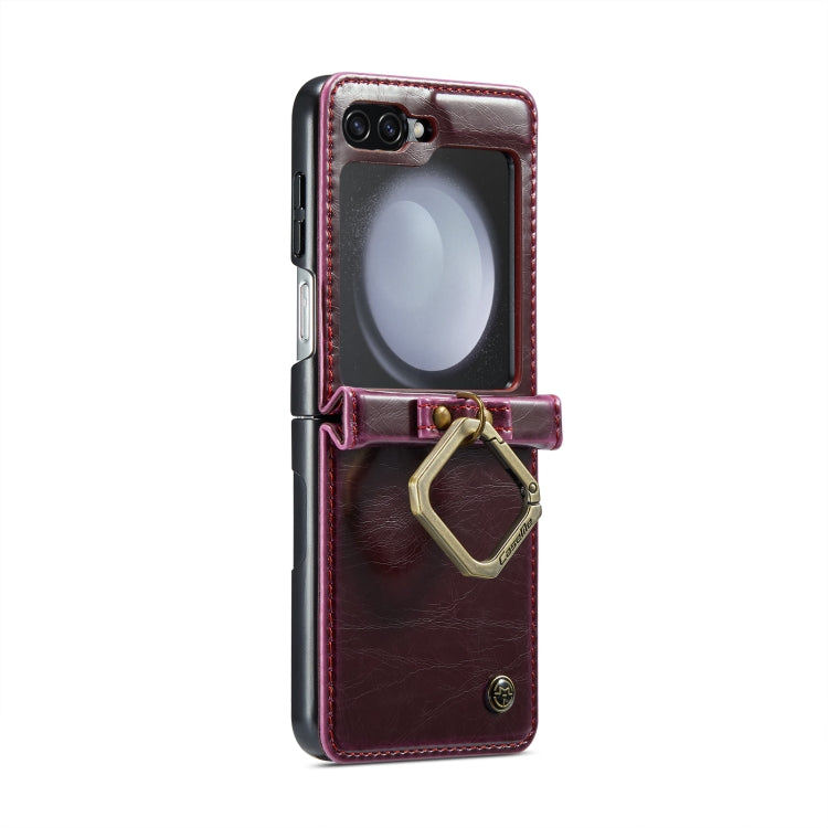 For Samsung Galaxy Z Flip5 CaseMe 003 PU + PC Business Style Crazy Horse Texture Ring Leather Phone Case with Lanyard(Mulberry Red) - Galaxy Z Flip5 Cases by CaseMe | Online Shopping South Africa | PMC Jewellery | Buy Now Pay Later Mobicred