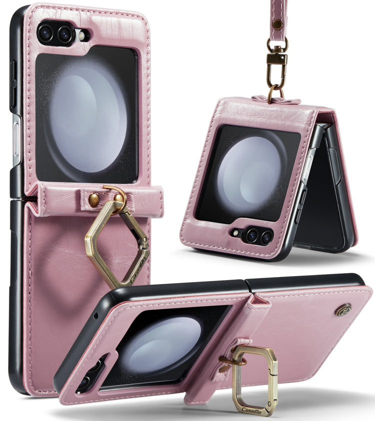 For Samsung Galaxy Z Flip5 CaseMe 003 PU + PC Business Style Crazy Horse Texture Ring Leather Phone Case with Lanyard(Pink) - Galaxy Z Flip5 Cases by CaseMe | Online Shopping South Africa | PMC Jewellery | Buy Now Pay Later Mobicred