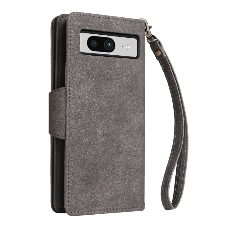 For Google Pixel 8 Rivet Buckle 9 Cards Three Fold Leather Phone Case(Grey) - Google Cases by PMC Jewellery | Online Shopping South Africa | PMC Jewellery | Buy Now Pay Later Mobicred