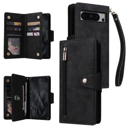 For Google Pixel 8 Pro Rivet Buckle 9 Cards Three Fold Leather Phone Case(Black) - Google Cases by PMC Jewellery | Online Shopping South Africa | PMC Jewellery | Buy Now Pay Later Mobicred