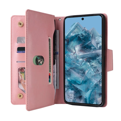 For Google Pixel 8a Rivet Buckle 9 Cards Three Fold Leather Phone Case(Rose Gold) - Google Cases by PMC Jewellery | Online Shopping South Africa | PMC Jewellery | Buy Now Pay Later Mobicred