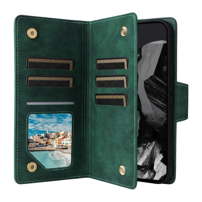 For Google Pixel 9 Pro Rivet Buckle 9 Cards Three Fold Leather Phone Case(Green) - Google Cases by PMC Jewellery | Online Shopping South Africa | PMC Jewellery | Buy Now Pay Later Mobicred