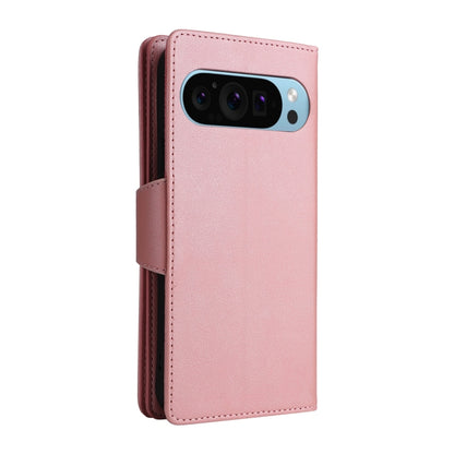 For Google Pixel 9 Rivet Buckle 9 Cards Three Fold Leather Phone Case(Rose Gold) - Google Cases by PMC Jewellery | Online Shopping South Africa | PMC Jewellery | Buy Now Pay Later Mobicred