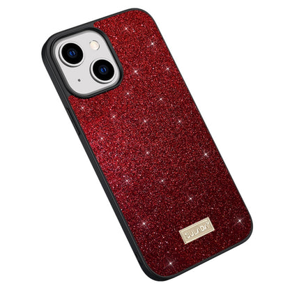 For iPhone 15 Plus SULADA Glittery PC Hybrid TPU Handmade Leather Phone Case(Red) - iPhone 15 Plus Cases by SULADA | Online Shopping South Africa | PMC Jewellery | Buy Now Pay Later Mobicred