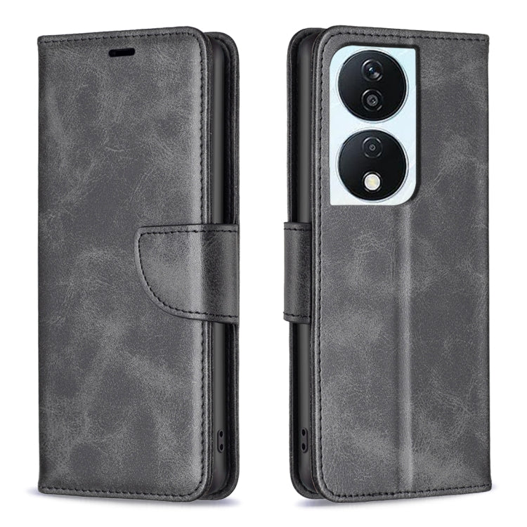 For Honor X7b Lambskin Texture Pure Color Flip Leather Phone Case(Black) - Honor Cases by PMC TechLife | Online Shopping South Africa | PMC TechLife