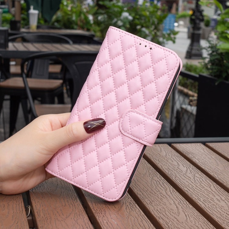 For Honor 100 Diamond Lattice Wallet Flip Leather Phone Case(Pink) - Honor Cases by PMC TechLife | Online Shopping South Africa | PMC TechLife | Buy Now Pay Later Mobicred