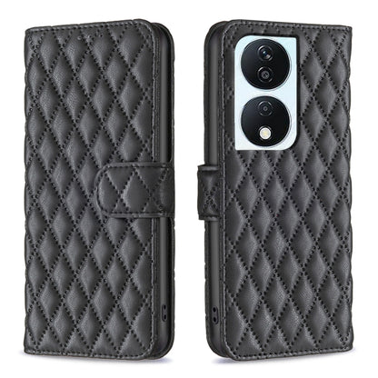 For Honor X7b Diamond Lattice Wallet Flip Leather Phone Case(Black) - Honor Cases by PMC Jewellery | Online Shopping South Africa | PMC Jewellery | Buy Now Pay Later Mobicred