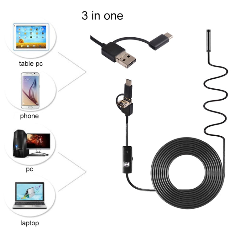 AN100 3 in 1 IP67 Waterproof USB-C / Type-C + Micro USB + USB HD Endoscope Snake Tube Inspection Camera for Parts of OTG Function Android Mobile Phone, with 6 LEDs, Lens Diameter:5.5mm(Length: 5m) -  by PMC Jewellery | Online Shopping South Africa | PMC Jewellery | Buy Now Pay Later Mobicred