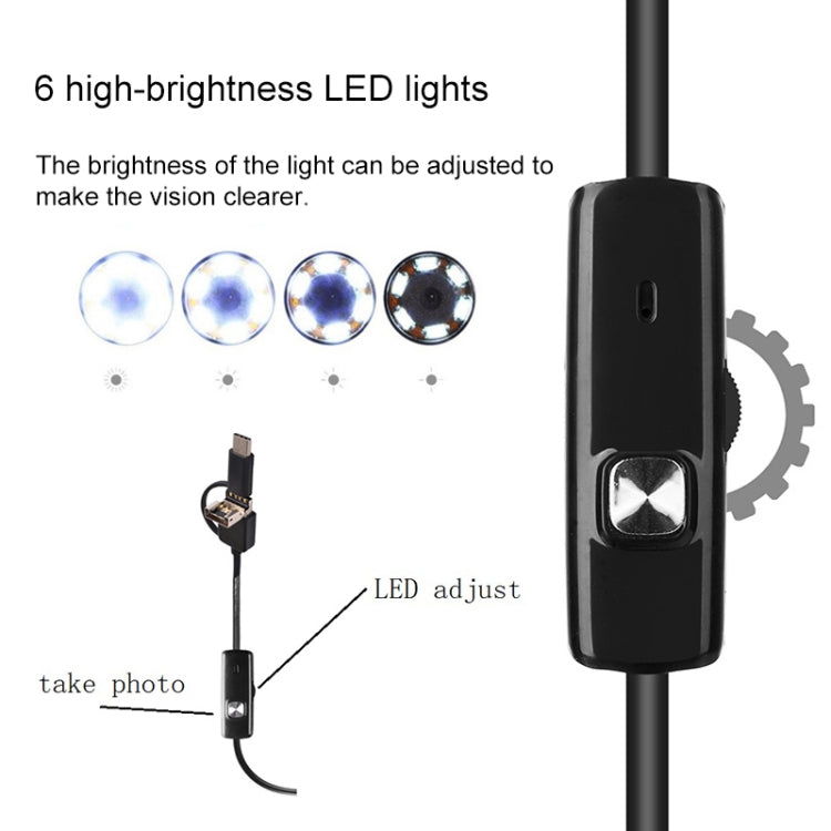 AN100 3 in 1 IP67 Waterproof USB-C / Type-C + Micro USB + USB HD Endoscope Snake Tube Inspection Camera for Parts of OTG Function Android Mobile Phone, with 6 LEDs, Lens Diameter:7mm(Length: 1m) -  by PMC Jewellery | Online Shopping South Africa | PMC Jewellery | Buy Now Pay Later Mobicred