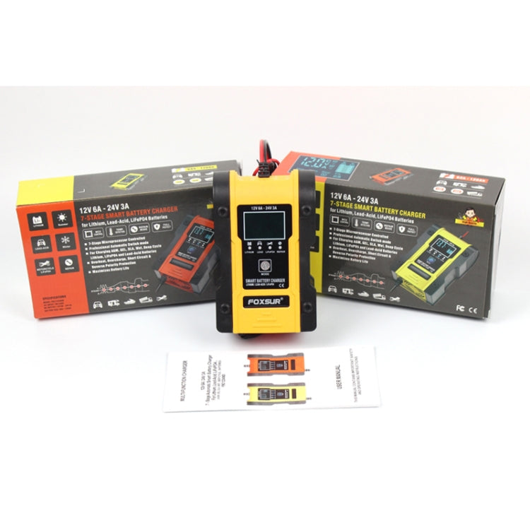 FOXSUR 12V-24V Car Motorcycle Repair Battery Charger AGM Charger Color:Yellow(UK Plug) - Battery Charger by FOXSUR | Online Shopping South Africa | PMC Jewellery | Buy Now Pay Later Mobicred