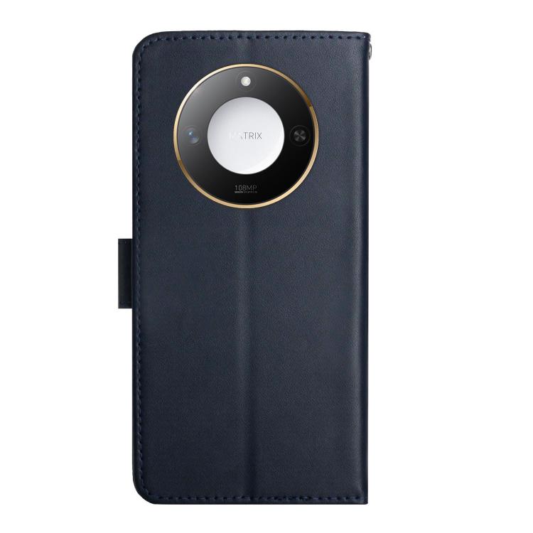 For Honor X9c Smart HT02 Genuine Leather Fingerprint-proof Flip Phone Case(Blue) - Honor Cases by PMC TechLife | Online Shopping South Africa | PMC TechLife | Buy Now Pay Later Mobicred