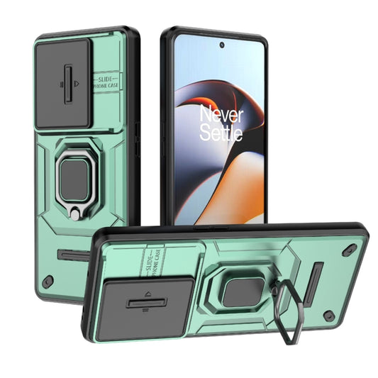 For OnePlus 11R 5G Sliding Camshield TPU + PC Shockproof Phone Case with Holder(Green) - OnePlus Cases by PMC Jewellery | Online Shopping South Africa | PMC Jewellery | Buy Now Pay Later Mobicred