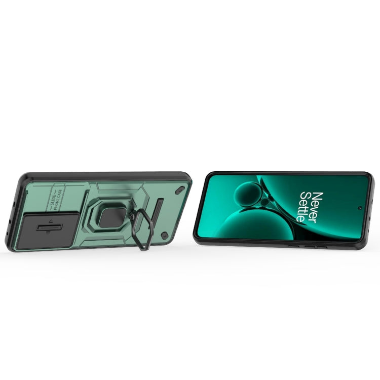 For OnePlus Nord CE3 5G Sliding Camshield TPU + PC Shockproof Phone Case with Holder(Green) - OnePlus Cases by PMC TechLife | Online Shopping South Africa | PMC TechLife | Buy Now Pay Later Mobicred