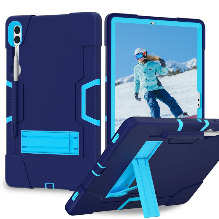 For Samsung Galaxy Tab S9+ Contrast Color Silicone PC Tablet Case with Holder(Navy Blue + Blue) - Galaxy Tab S9+ Cases by PMC Jewellery | Online Shopping South Africa | PMC Jewellery | Buy Now Pay Later Mobicred