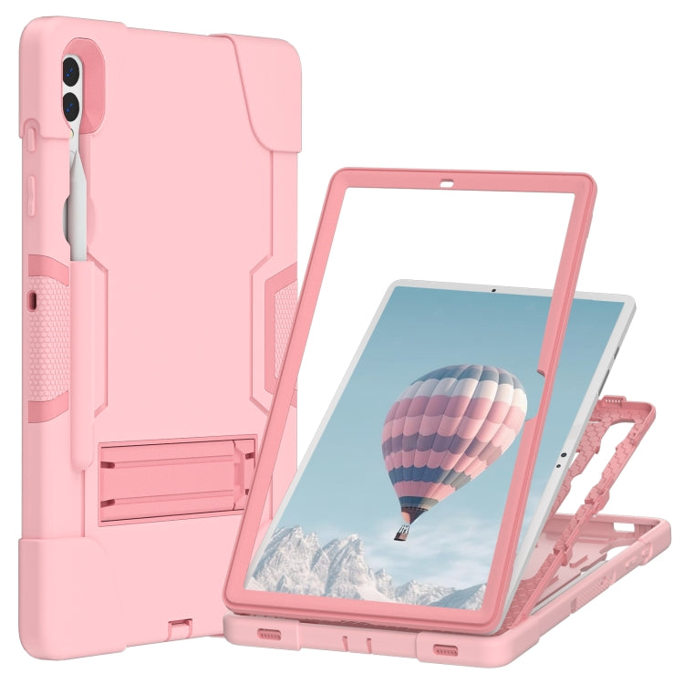 For Samsung Galaxy Tab S9+ Contrast Color Silicone PC Tablet Case with Holder(Rose Gold) - Galaxy Tab S9+ Cases by PMC Jewellery | Online Shopping South Africa | PMC Jewellery | Buy Now Pay Later Mobicred