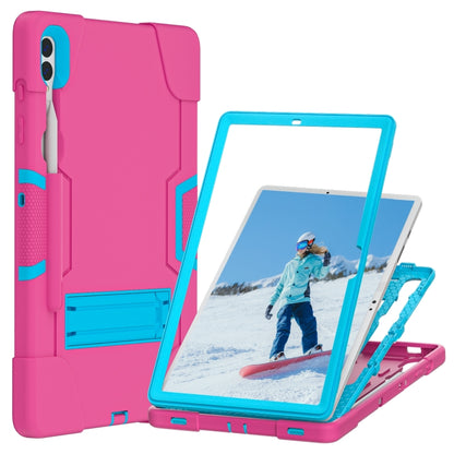 For Samsung Galaxy Tab S9+ Contrast Color Silicone PC Tablet Case with Holder(Rose Red + Blue) - Galaxy Tab S9+ Cases by PMC Jewellery | Online Shopping South Africa | PMC Jewellery | Buy Now Pay Later Mobicred