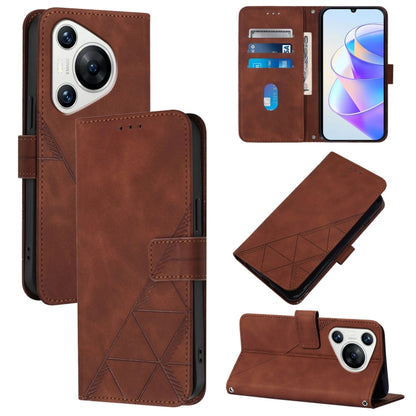 For Huawei Pura 70 Crossbody 3D Embossed Flip Leather Phone Case(Brown) - Huawei Cases by PMC Jewellery | Online Shopping South Africa | PMC Jewellery | Buy Now Pay Later Mobicred