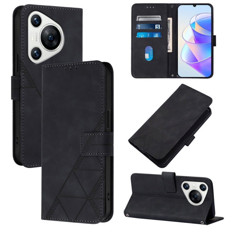 For Huawei Pura 70 Crossbody 3D Embossed Flip Leather Phone Case(Black) - Huawei Cases by PMC Jewellery | Online Shopping South Africa | PMC Jewellery | Buy Now Pay Later Mobicred